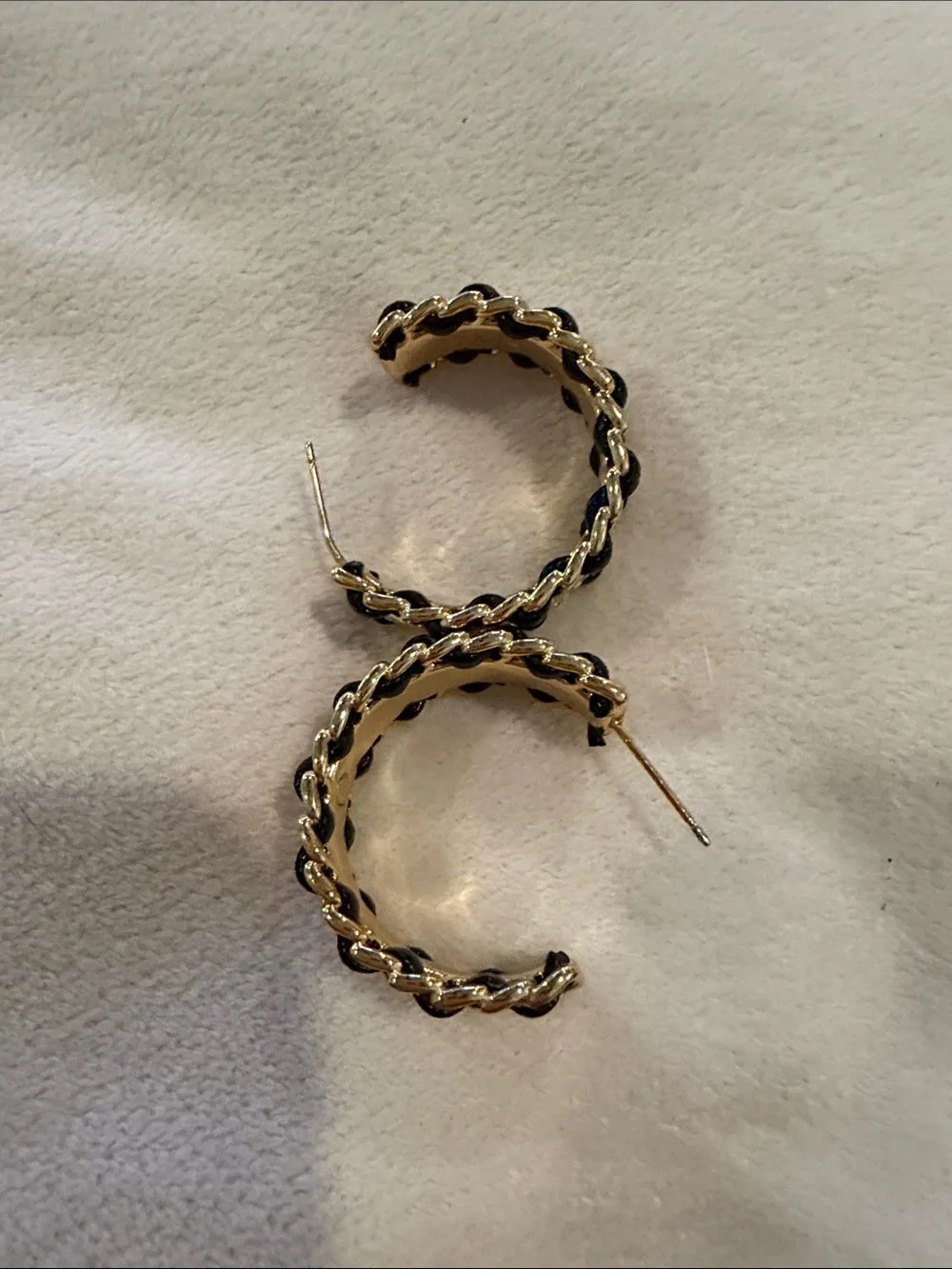 Chanel CC Strass & Interwoven Leather Hoop Earrings